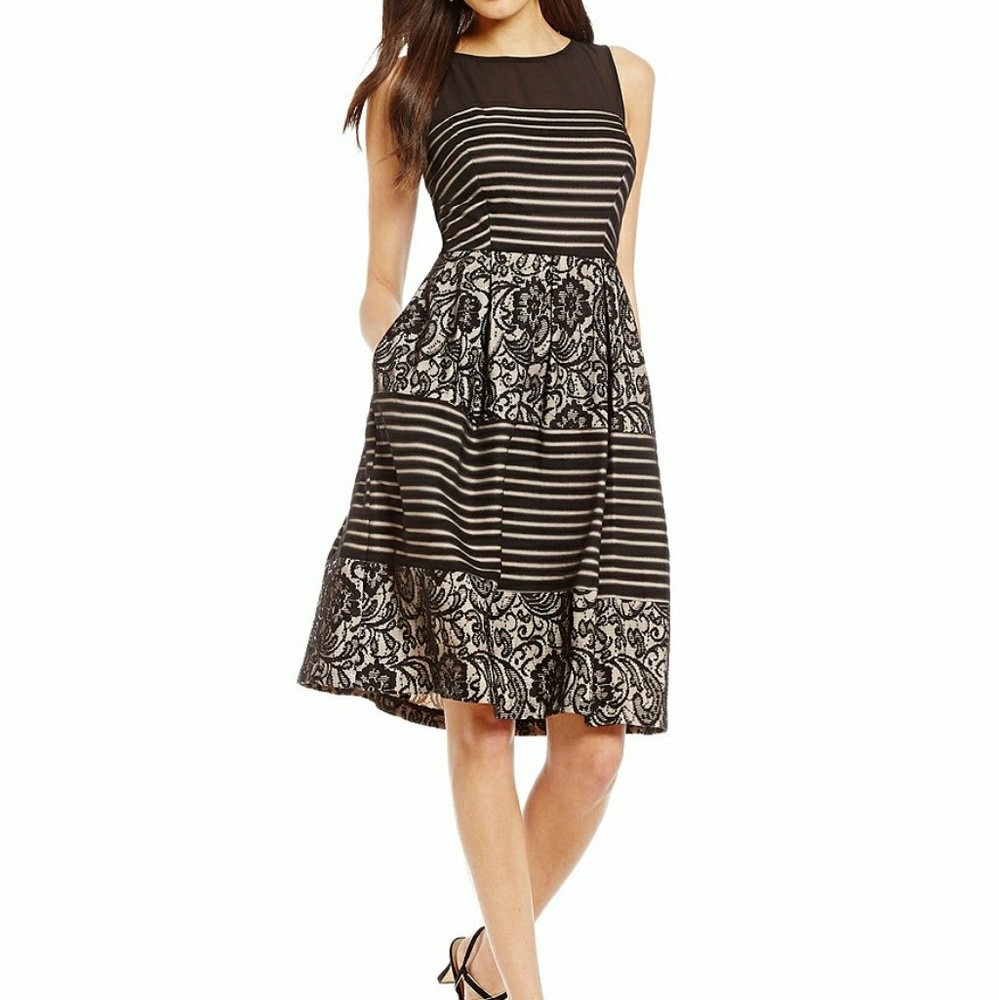 Black Lace Nude Illusion Midi Dress 16 NWT